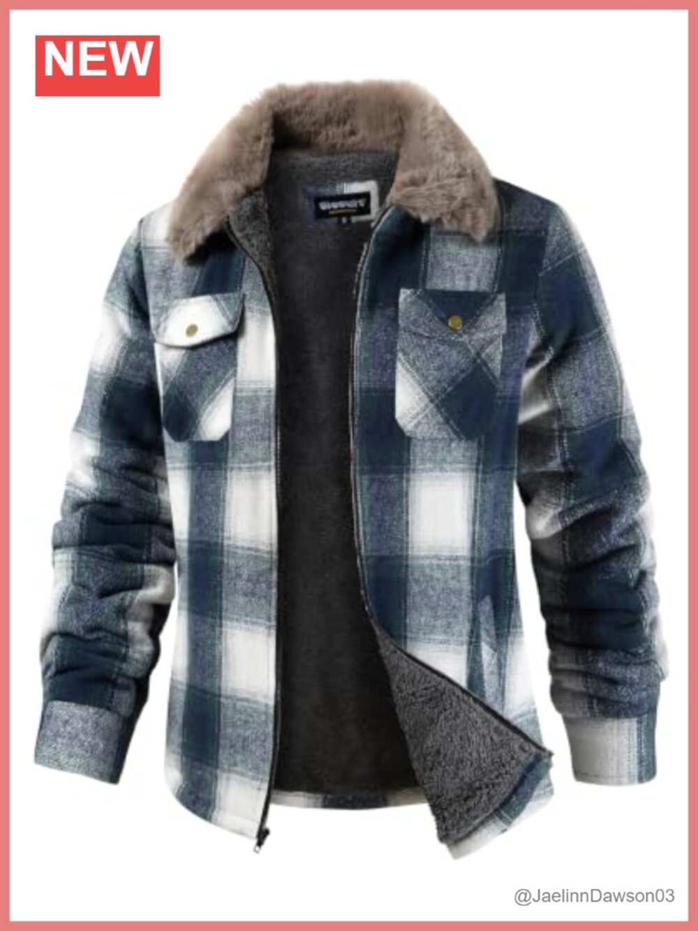 Fleece Lined Flannel Shirt Jacket Zip Up Sherpa Plaid Winter Coat